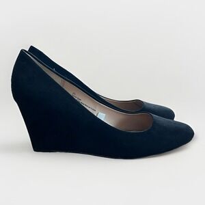 A New Day Black Wedge 3in Heels Womens 9.5 Closed Toe Slip On Suede Like Party